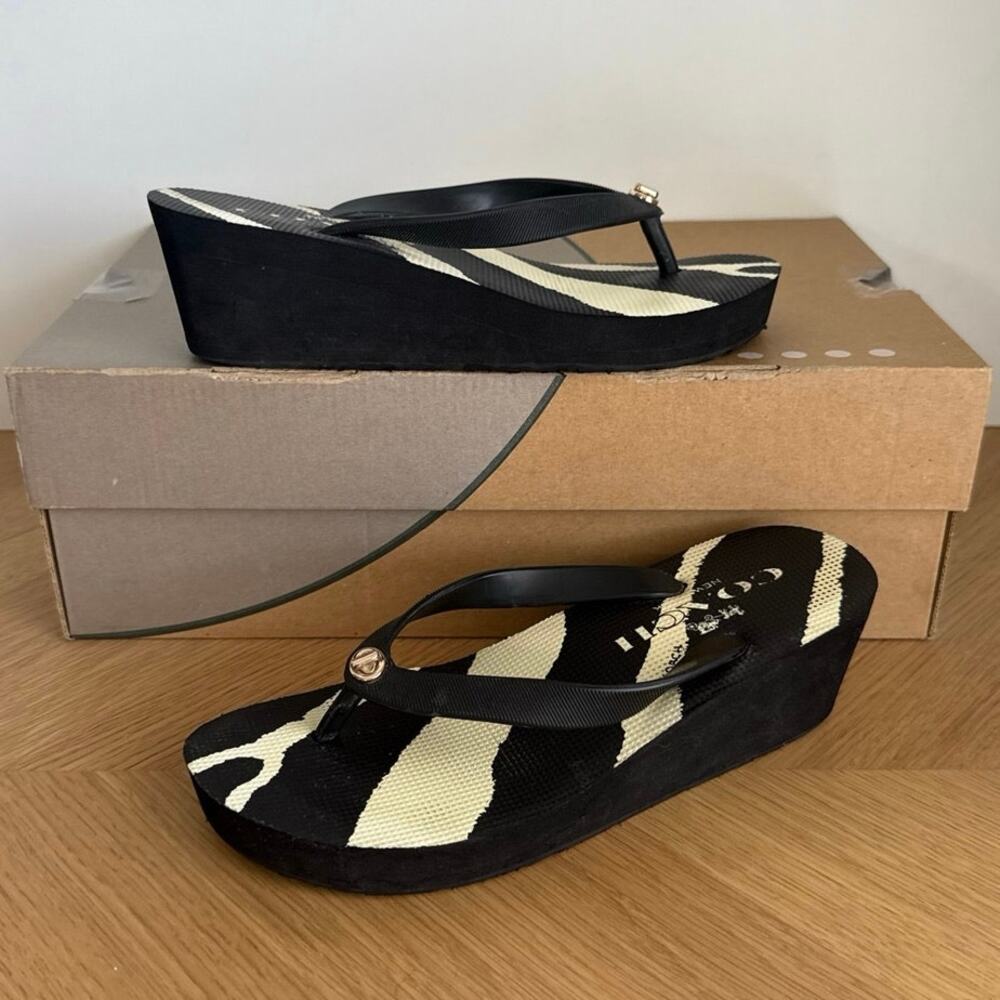 Coach Linley Zebra Print Women Wedge Slip On Sandals- SZ 6
